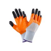 Перчатки нейлон с 2-м резин. покрытием черные пальцы оранжевые /12/960/