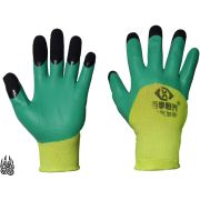 Перчатки нейлон со вспененным покрытием 3-ой облив пальцев,  зелено-желтые /12/840/