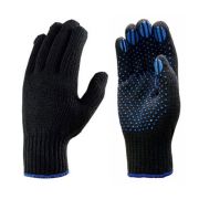 Перчатки трикотаж. ЗИМА двойные с ПВХ №10 черные 130гр./5шт/150/