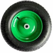 Колесо пневмо для тачки 3,50 -8 под ось 16мм. L90мм зеленое