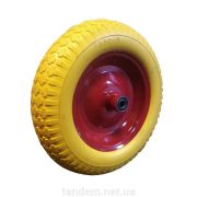 Колесо полиуретан. для тачки 3,50-8 под ось 16мм.(литое) желтое