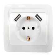 Розетка CLASSICO 1мест + 2USB 16А С/У С/З белый, керемика